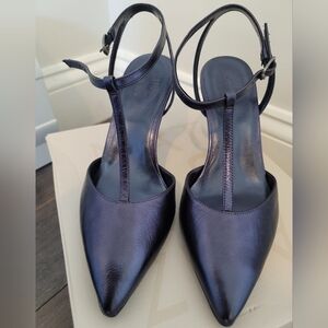 NIB Naturalizer Astrid T-Strap Pointed Toe Dress Pumps, Navy, Size 7.5W